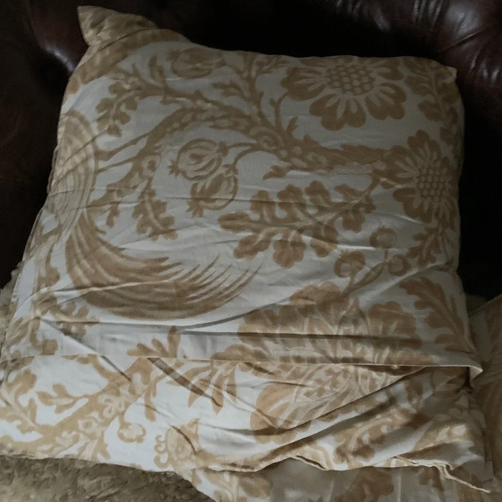 Pottery Barn euro pillow accent home decor linen blend tan beige floral set of 2